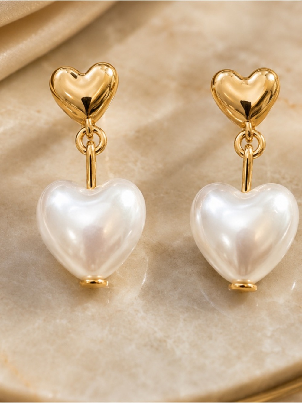 Gold Pearl Heart Earrings